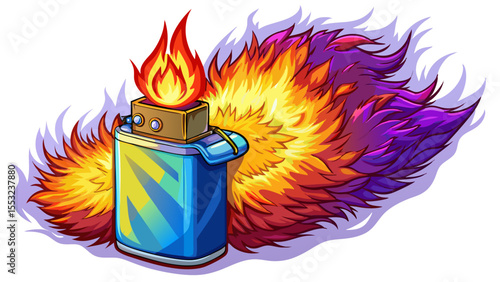 a lighter with fur, got fire, bright color White background