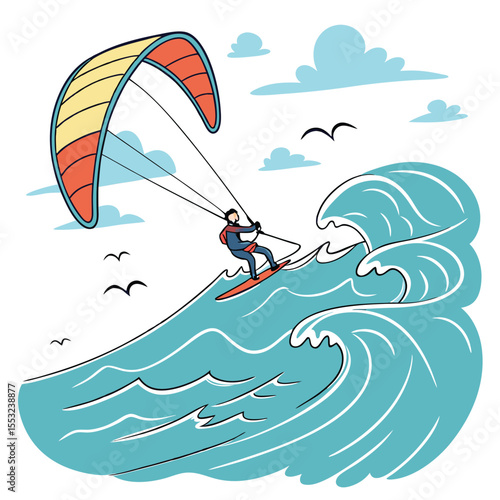 daylight ocean view with kitesurfer sky and waves