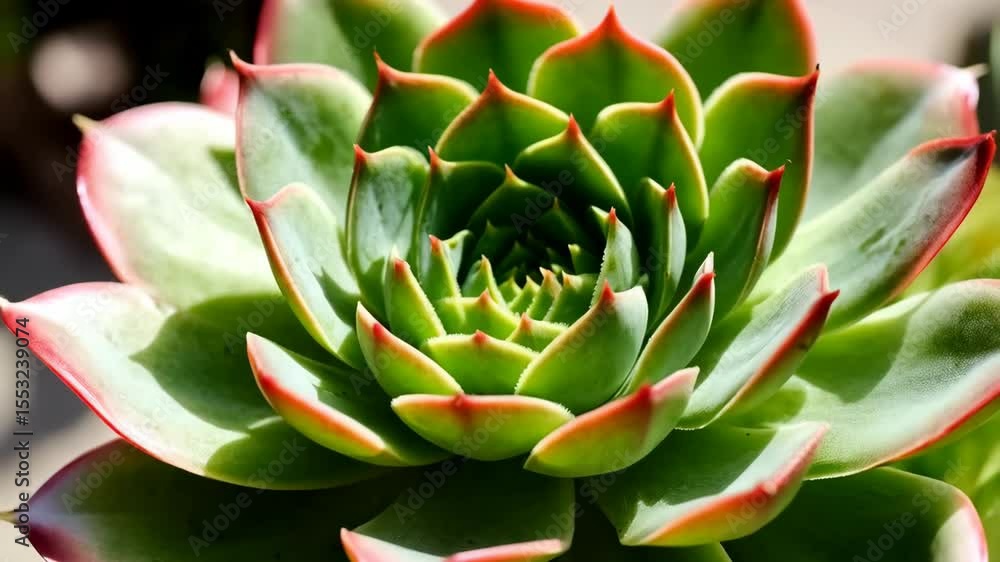 Macro close-up of a vibrant green succulent with reddish-orange tips, showcasing natural geometry and intricate leaf patterns. Macro close-up of a vibrant green succulent with reddish-orange tips, showcasing natural geometry and intricate leaf patterns.