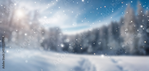 Wallpaper Mural A snowy forest at sunset with pine trees, golden sunlight, and falling snowflakes, creating a dreamy and tranquil winter wonderland scene. Torontodigital.ca