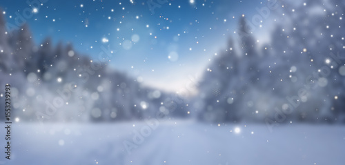 Wallpaper Mural A scenic snowy field with pine trees in the background, bright sunlight, and falling snowflakes, creating a peaceful and magical winter wonderland. Torontodigital.ca