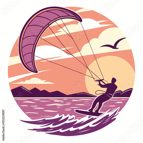 kitesurfer silhouette in sunset background romantic