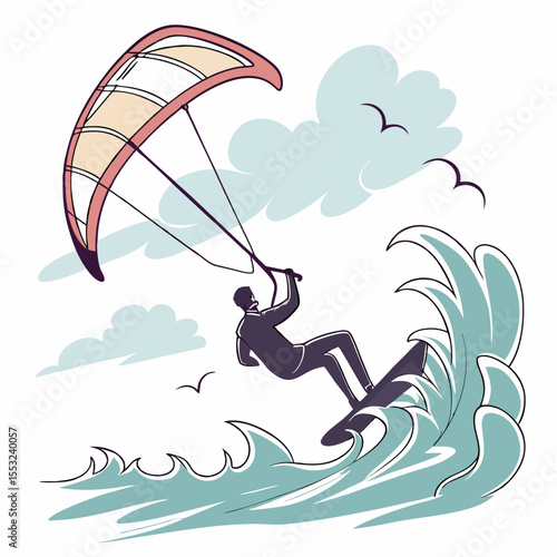 kiteboarder performing cool trick mid jump splash