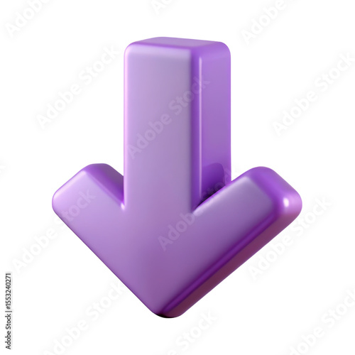 Lilac purple down arrow isolated on background digital render directional sign symbol design element graphic