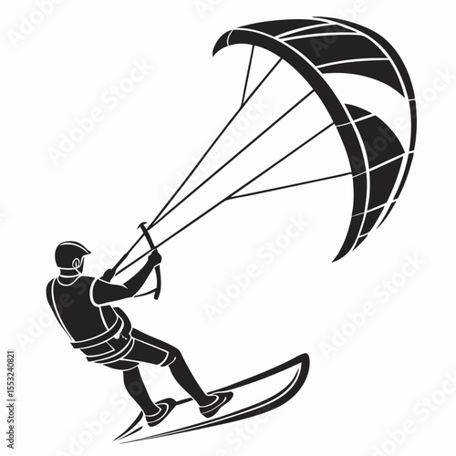 minimal black silhouette kitesurfer design transparent