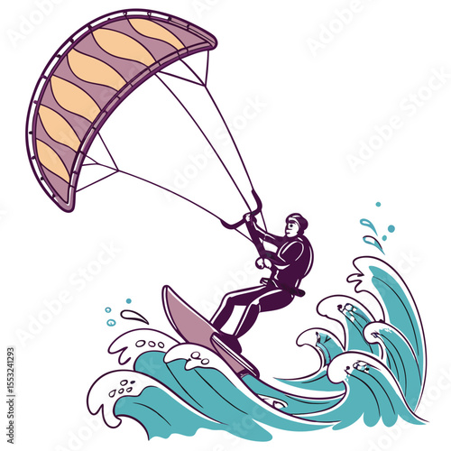 quick kitesurfing movement with wave splash transparent