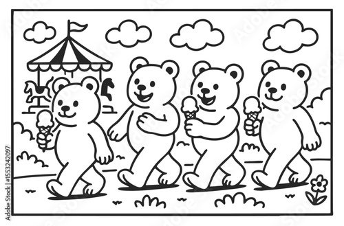 coloring book happy bears walking in the park