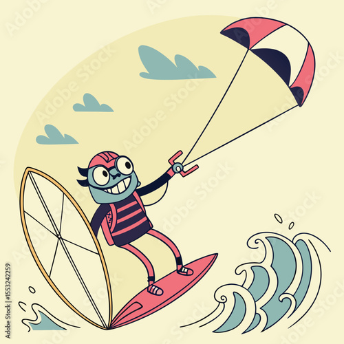 unique stylized kitesurfer character design cartoon