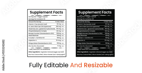 nutrition facts,  Vitamin and supplement facts