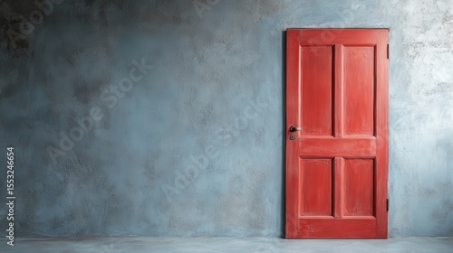 An engaging image of a bold red door standing out against a textured blue wall, symbolizing new beginnings, opportunities, and the adventure of exploration.