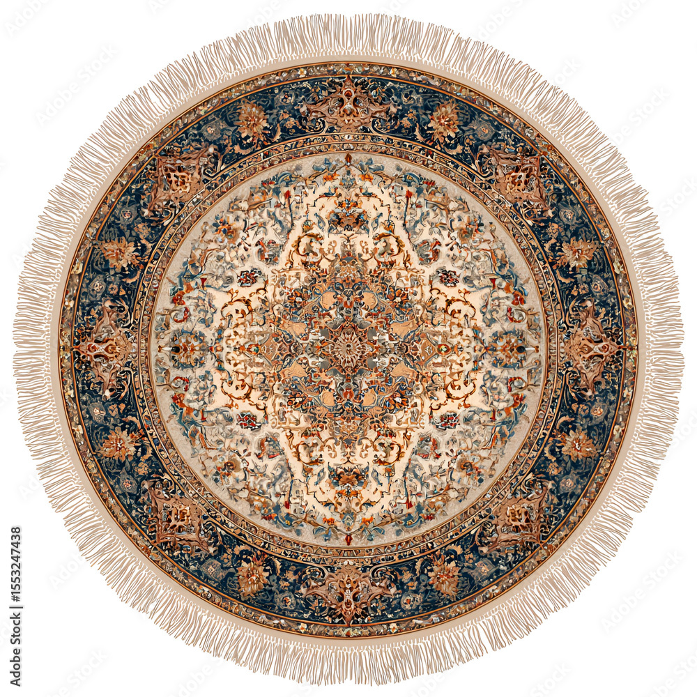Fototapeta premium Ornate Round Carpet with Fringes, Exquisite Design