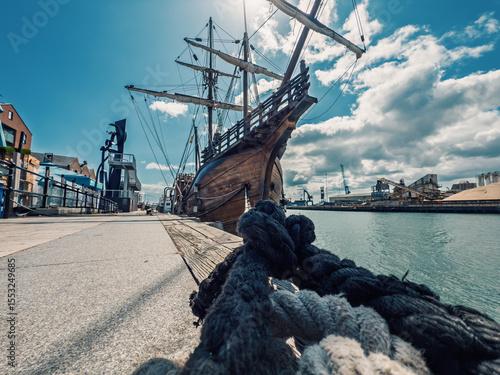 istoric Sailing Ship Moored at Poole Quay on a Sunny Afternoon