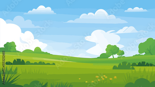 Serene Summer Meadow A Digital Illustration of Peaceful Countryside