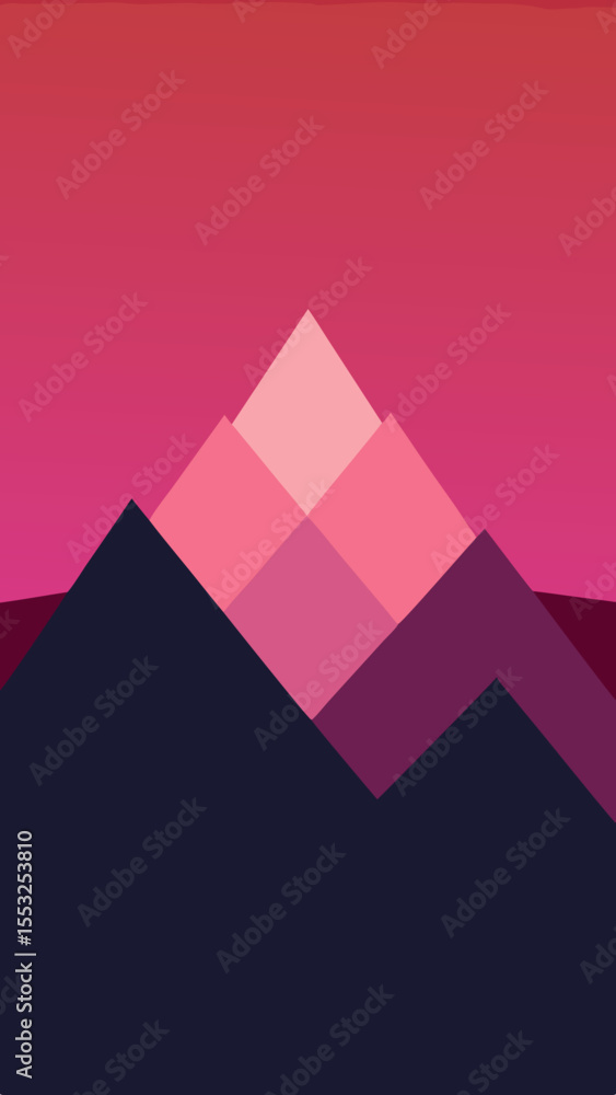 Geometric mountain landscape with pink and purple gradient sky Geometric mountain landscape with pink and purple gradient sky