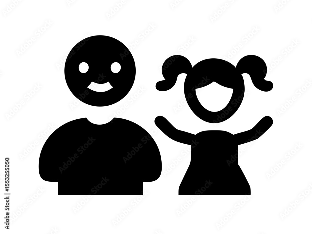Happy Boy and Girl Icons, Perfect for Education or Children's Content. Simple, black and white icons of a happy boy and girl, ideal for educational resources, children's websites, or applications. 