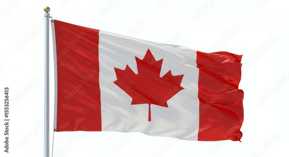 Canadian Flag Waves Proudly Against a Crisp White Sky Canadian Flag Waves Proudly Against a Crisp White Sky