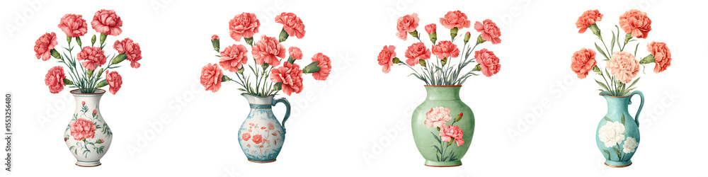 Obraz premium Carnation Flower Arrangements: Watercolor Bouquets in Vases