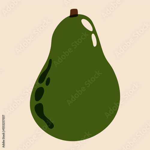 Ripe avocado. Green fruit with peel, whole organic food for vegetarian diet, healthy nutrition concept, tropical organic superfood ingredient. Vector avocado illustration