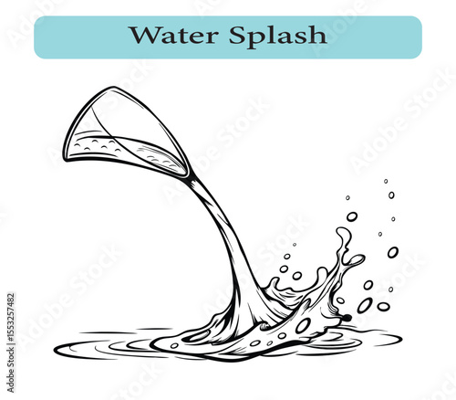 Elegant Line Art of a Water Splash from a Tilted Glass Vector illustration