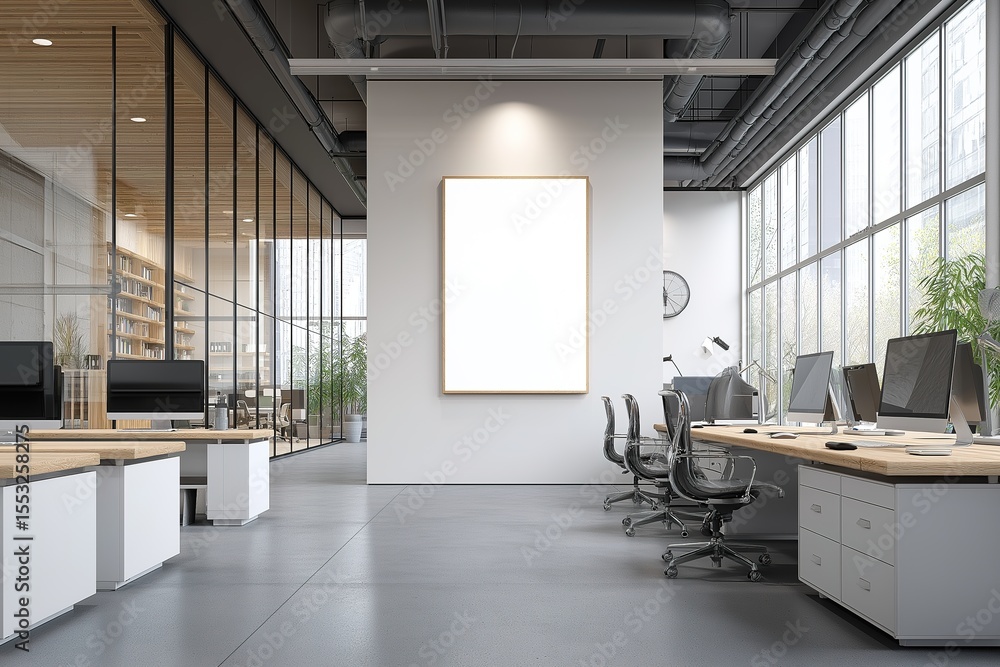 Fototapeta premium White office interior with mock up wall