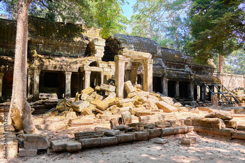 Old ruins of Angkor Wat temple complex. The temple of the ancient Khmer civilization Ta Prohm, which is located on the territory of Angkor Wat.