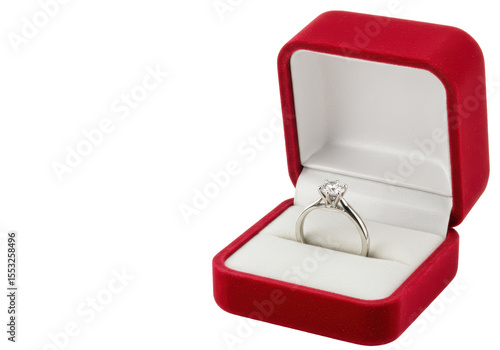 Isolated Sparkling Diamond Ring in Elegant Red Box