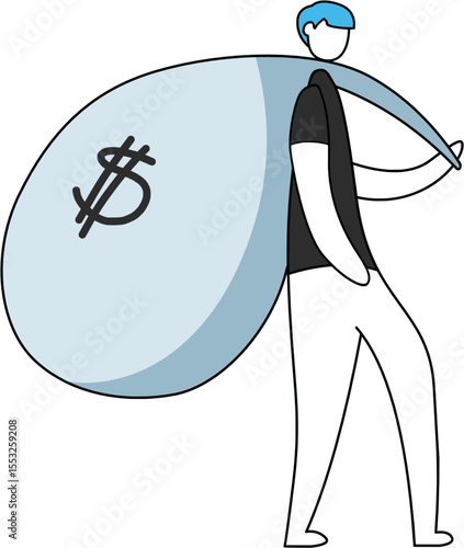 a person is carrying a bag of dollar bills