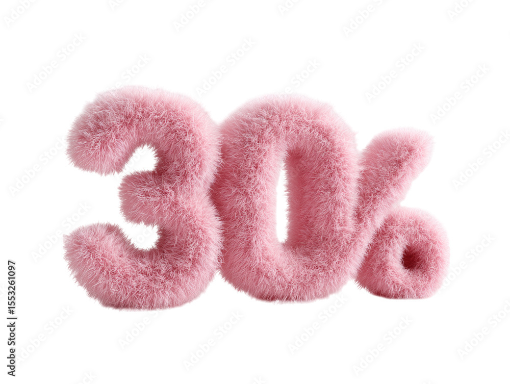A whimsical and inviting display showcasing the number thirty with percentage sign formed in soft pink fur A whimsical and inviting display showcasing the number thirty with percentage sign formed in soft pink fur