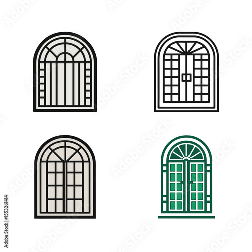 simple minimal window grill, stainless steel, door, house icon, set, logo design