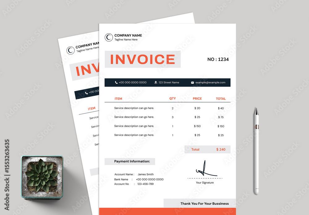 Clean and Professional Invoice Layout for Billing and Payments Stock ...