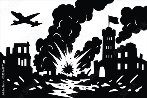 vector illustration of a war damaged city