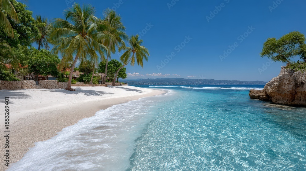 Fototapeta premium Tropical Beach with White Sand and Crystal Clear Turquoise Water