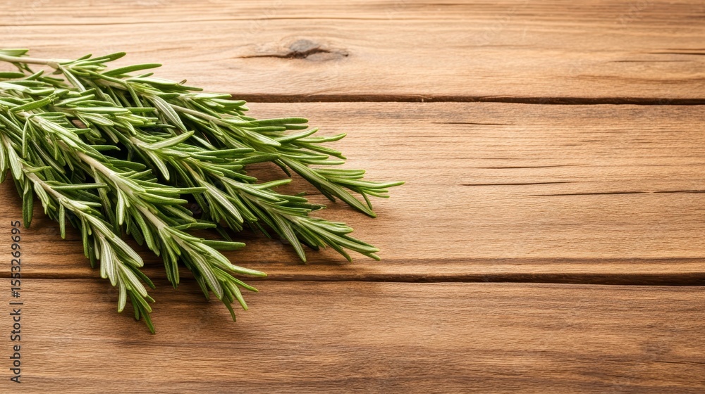 Vibrant sprigs of fresh rosemary placed beautifully on a rustic wooden table enrich the visual appeal while symbolizing culinary creativity and connection with nature's essentials. Vibrant sprigs of fresh rosemary placed beautifully on a rustic wooden table enrich the visual appeal while symbolizing culinary creativity and connection with nature's essentials.