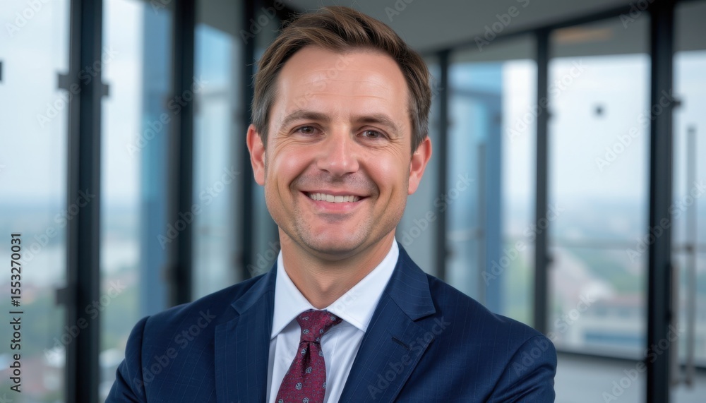 Fototapeta premium Business executive portrait modern office professional photo urban environment focused viewpoint