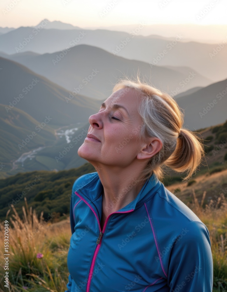 Emotional woman reflecting on mountain view nature retreat outdoor experience serene environment perspective on life Emotional woman reflecting on mountain view nature retreat outdoor experience serene environment perspective on life