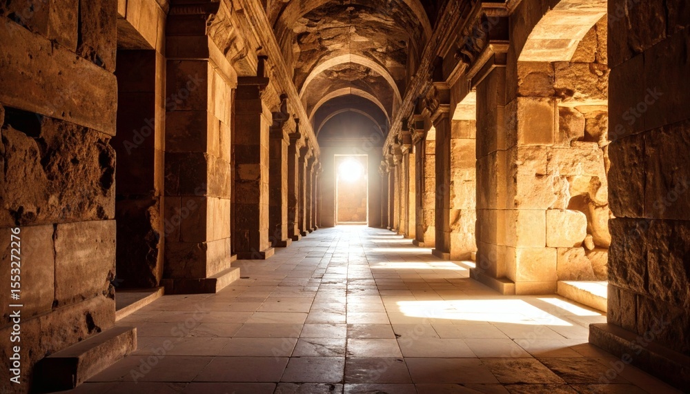 Fototapeta premium Ancient Stone Hallway with Light