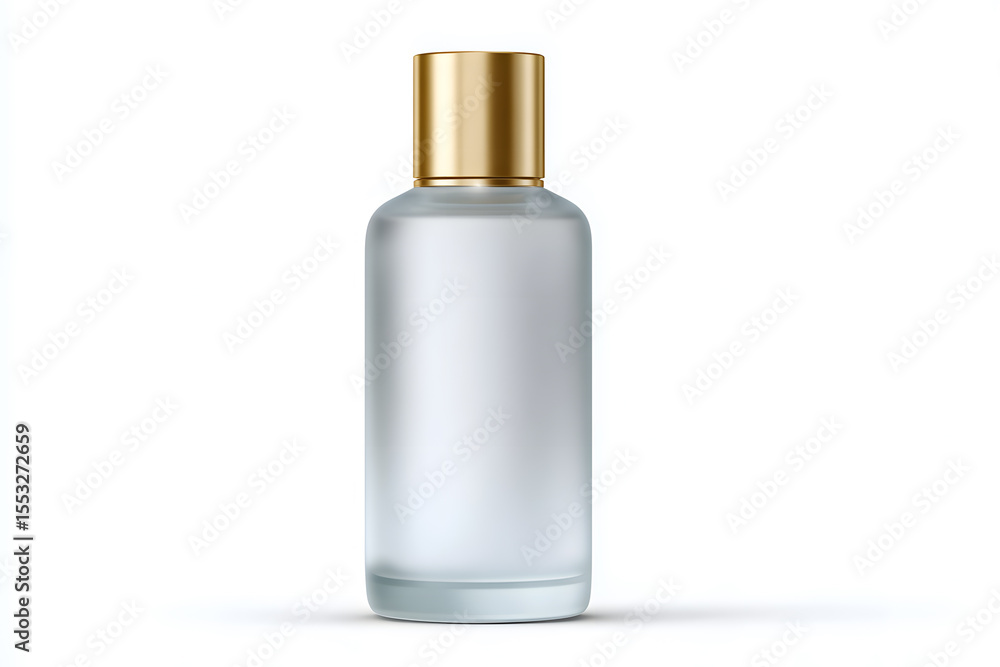 Luxury body care bottle with gold cap. Elegant cosmetic bottle with a frosted body and shiny golden cap, isolated on a white background. Ideal for skincare product branding and packaging mockups. Luxury body care bottle with gold cap. Elegant cosmetic bottle with a frosted body and shiny golden cap, isolated on a white background. Ideal for skincare product branding and packaging mockups.