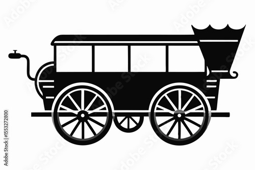 Silhouette of Oldfashioned Stagecoach with Intricate Design Details and Wagon Wheels