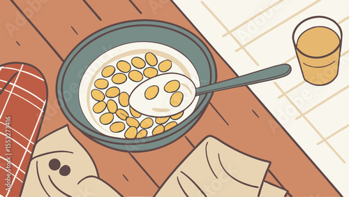 A rubber band stretches taut against a brick wall, illustrating a sweet breakfast pancake with fried eggs on a white plate