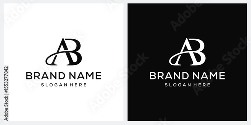 initial letter AB serif font logo design vector