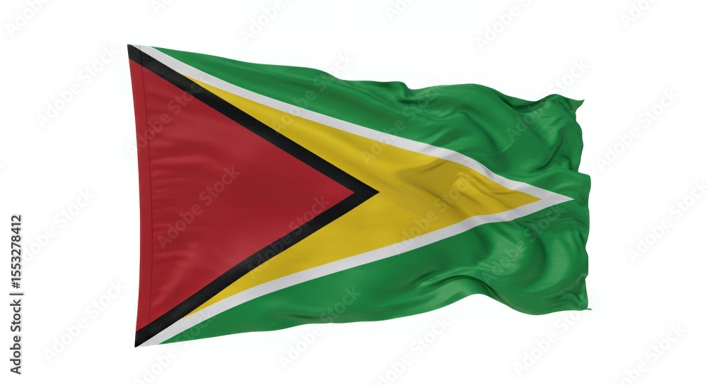 Obraz premium Guyana's vibrant flag billows proudly, a symbol of national pride and independence.