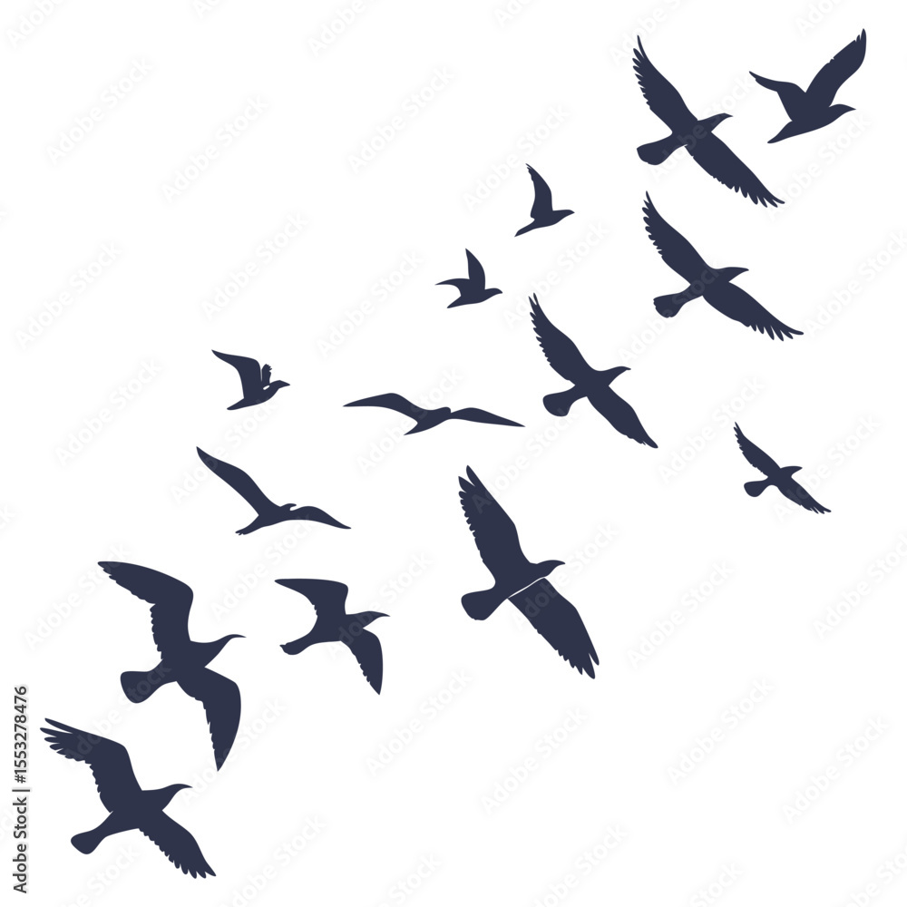 Fototapeta premium Flock of Birds in Flight Elegant Silhouette Illustration