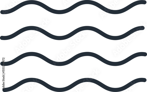 Icône de lignes ondulées continues en noir et blanc