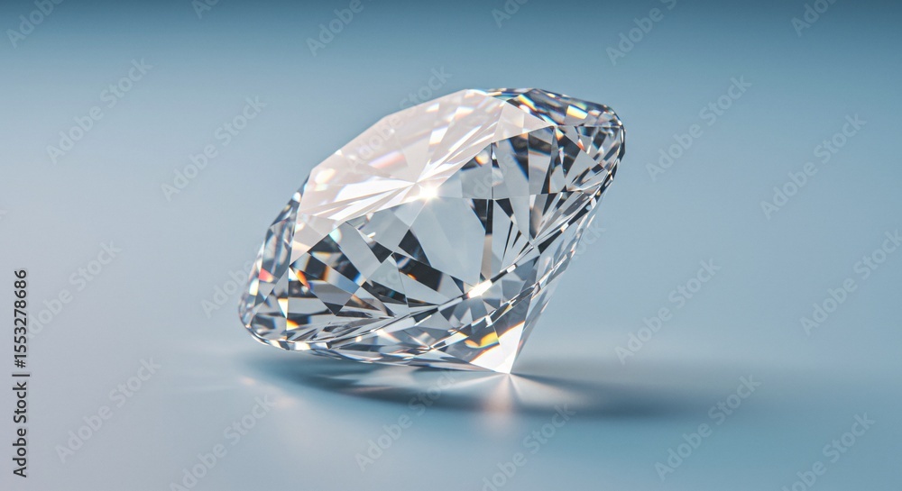 Brilliant-Cut Diamond on Light Blue Surface – Sparkling Gemstone with Precision Facets and Clean Minimalist Backdrop for Luxury Jewelry and Design Concepts Brilliant-Cut Diamond on Light Blue Surface – Sparkling Gemstone with Precision Facets and Clean Minimalist Backdrop for Luxury Jewelry and Design Concepts