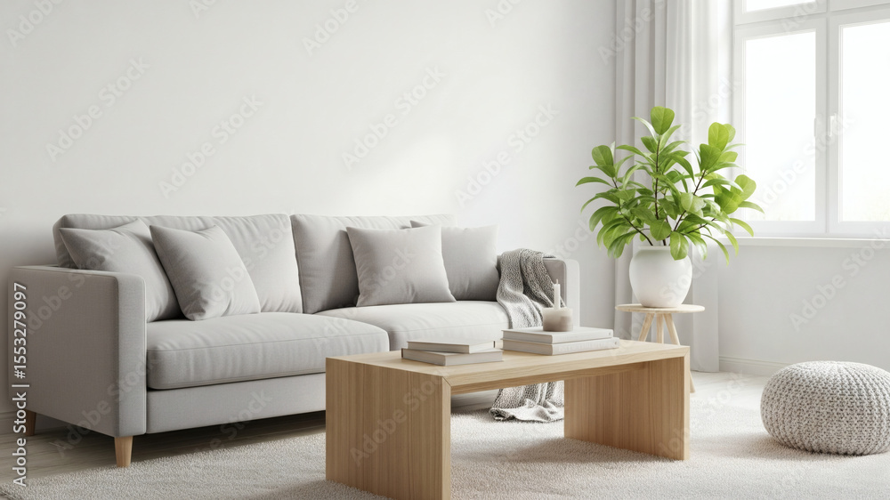 Fototapeta premium Salon Scandinave Minimaliste et Lumineux