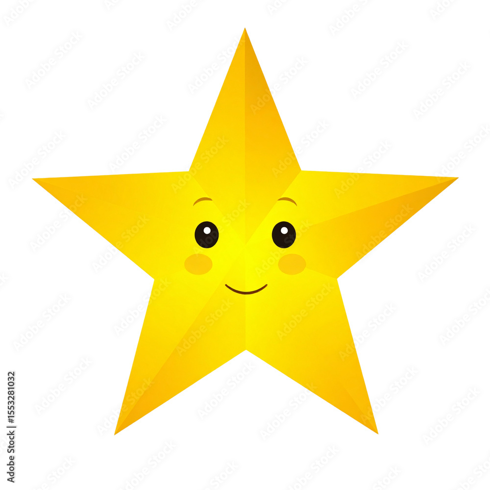this image showcases a bright yellow, five pointed object against a solid black background. the object features a simple, smiling face with round eyes and rosy cheeks this image showcases a bright yellow, five pointed object against a solid black background. the object features a simple, smiling face with round eyes and rosy cheeks