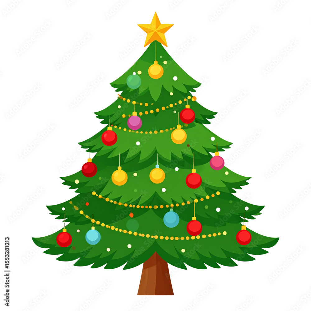 the image features a stylized, green tree against a solid black background. the tree is decorated with multicolored sphere shaped ornaments hanging from its branches the image features a stylized, green tree against a solid black background. the tree is decorated with multicolored sphere shaped ornaments hanging from its branches