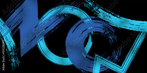sports background, banner design in blue and black with pointed shapes and empty space. brush stroke pattern