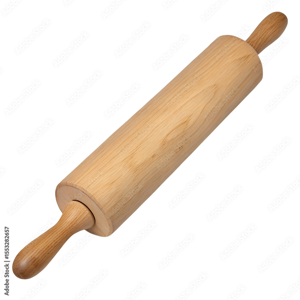 Wooden rolling pin kitchen tool for baking isolated on transparent background Wooden rolling pin kitchen tool for baking isolated on transparent background