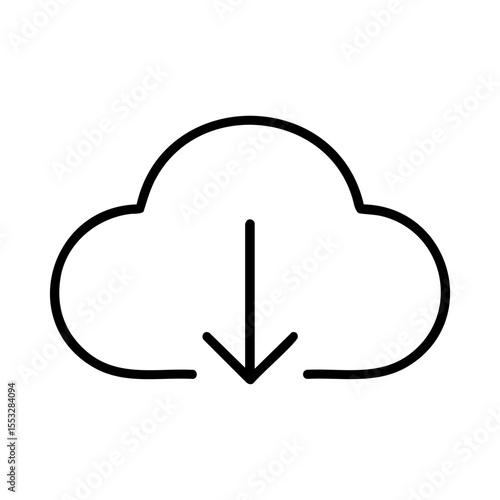 Cloud download icon with downward arrow for saving files or digital resources